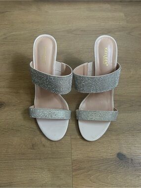 KAYLEEN By Los Angeles Blush Crystal Double-Strap Slide Heels